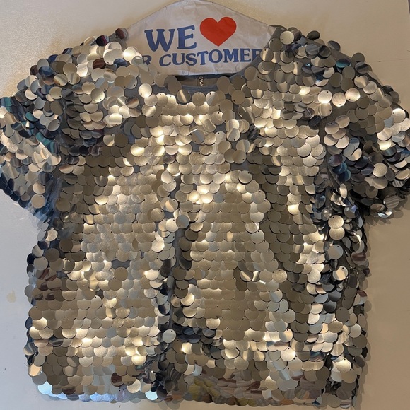 Endless Rose Tops - Endless Rose Silver Sequin Short Sleeve Top